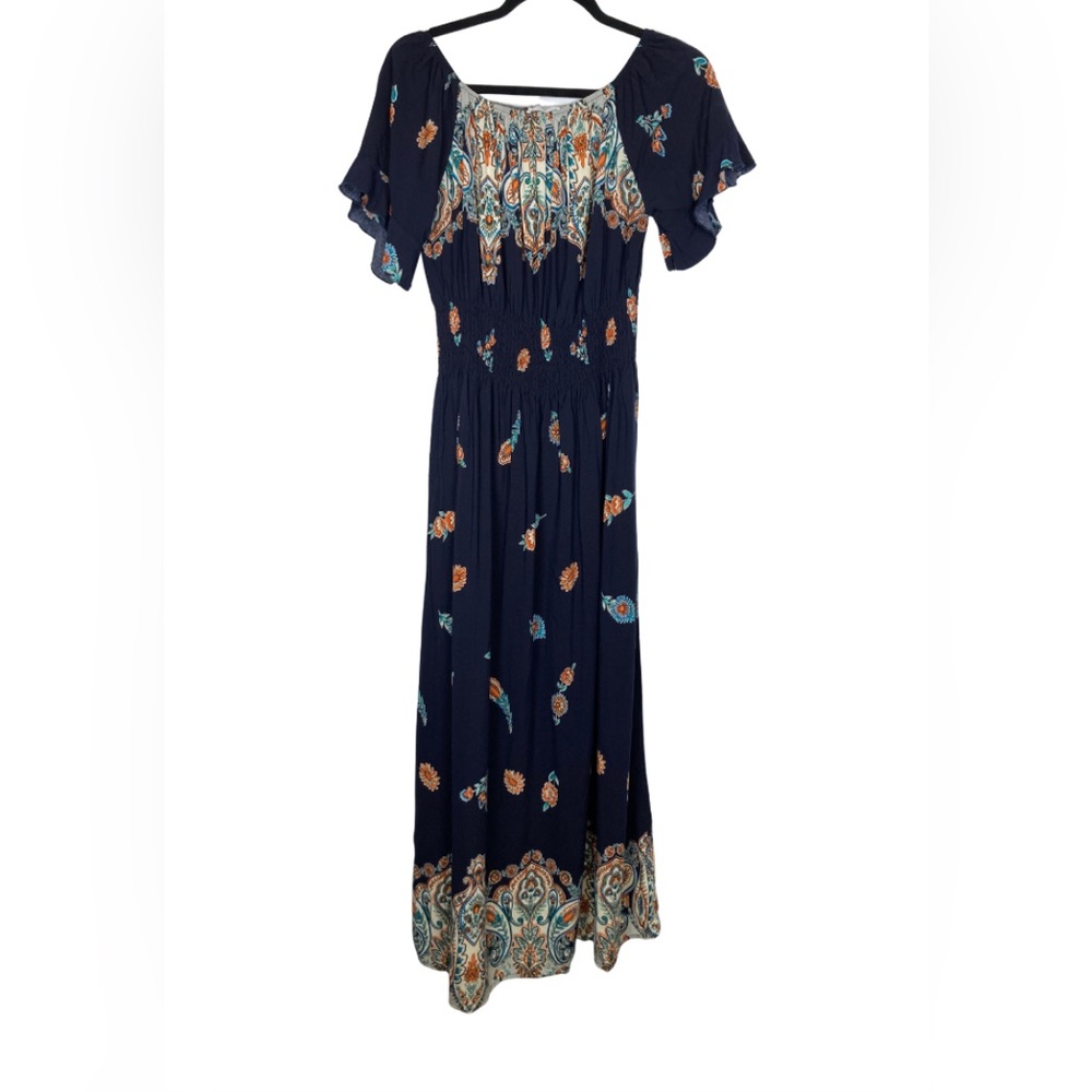 Anthropologie Kindred Navy Floral Paisley Maxi Dress Spring Festival Beach